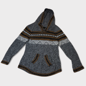 Alpaca Gray Abstract Boho Pullover Hoodie Women’s Size Medium